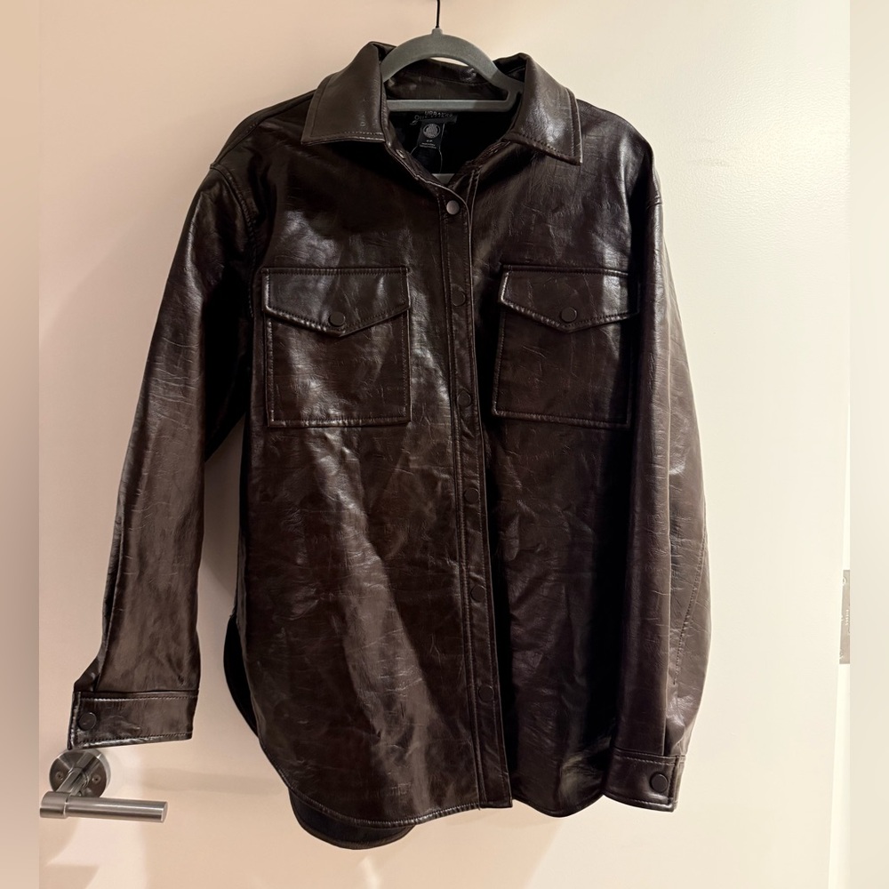 Dark Brown Leather Shirt Jacket